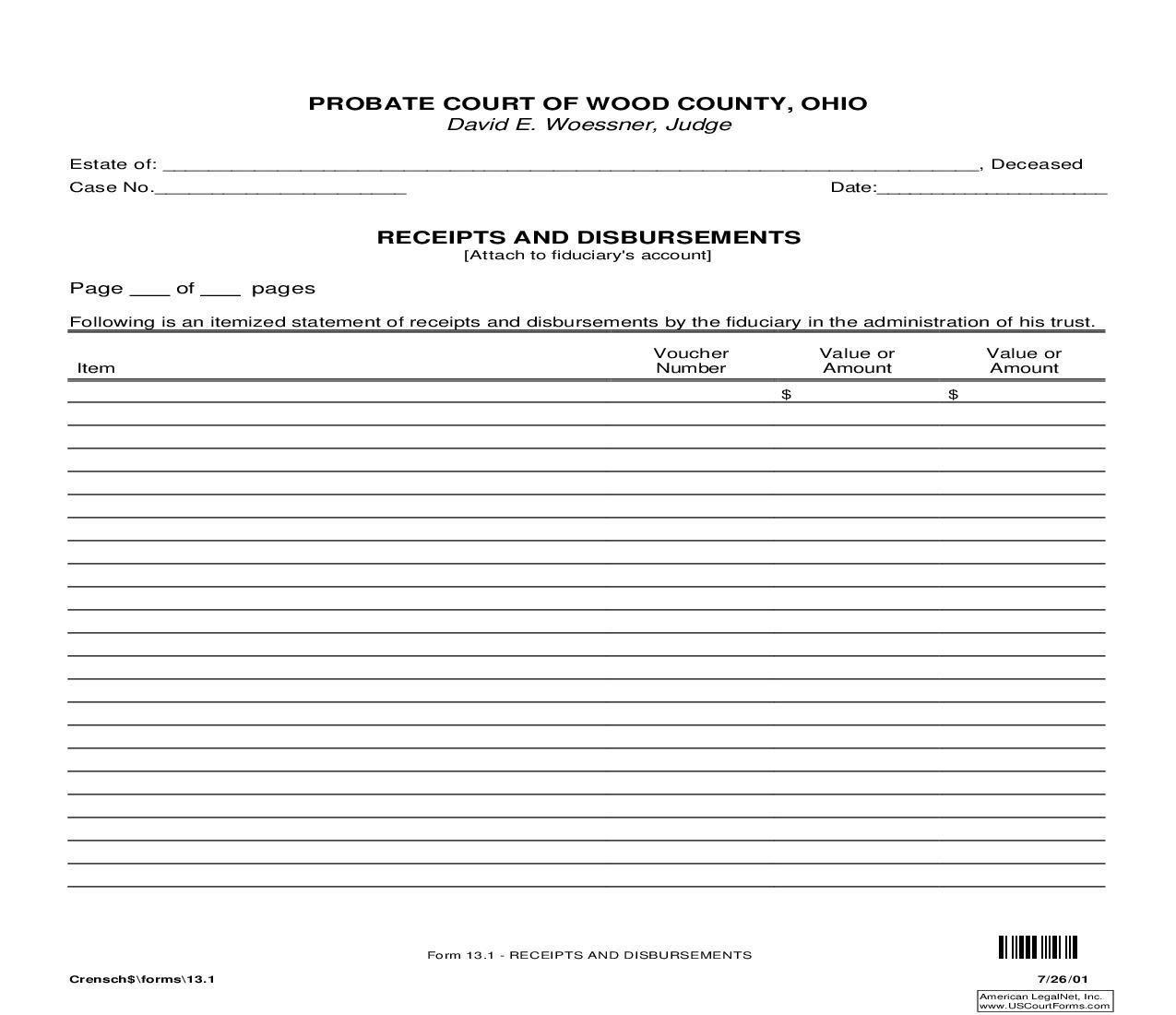 Receipts And Disbursements {13.1} | Pdf Fpdf Doc Docx | Ohio