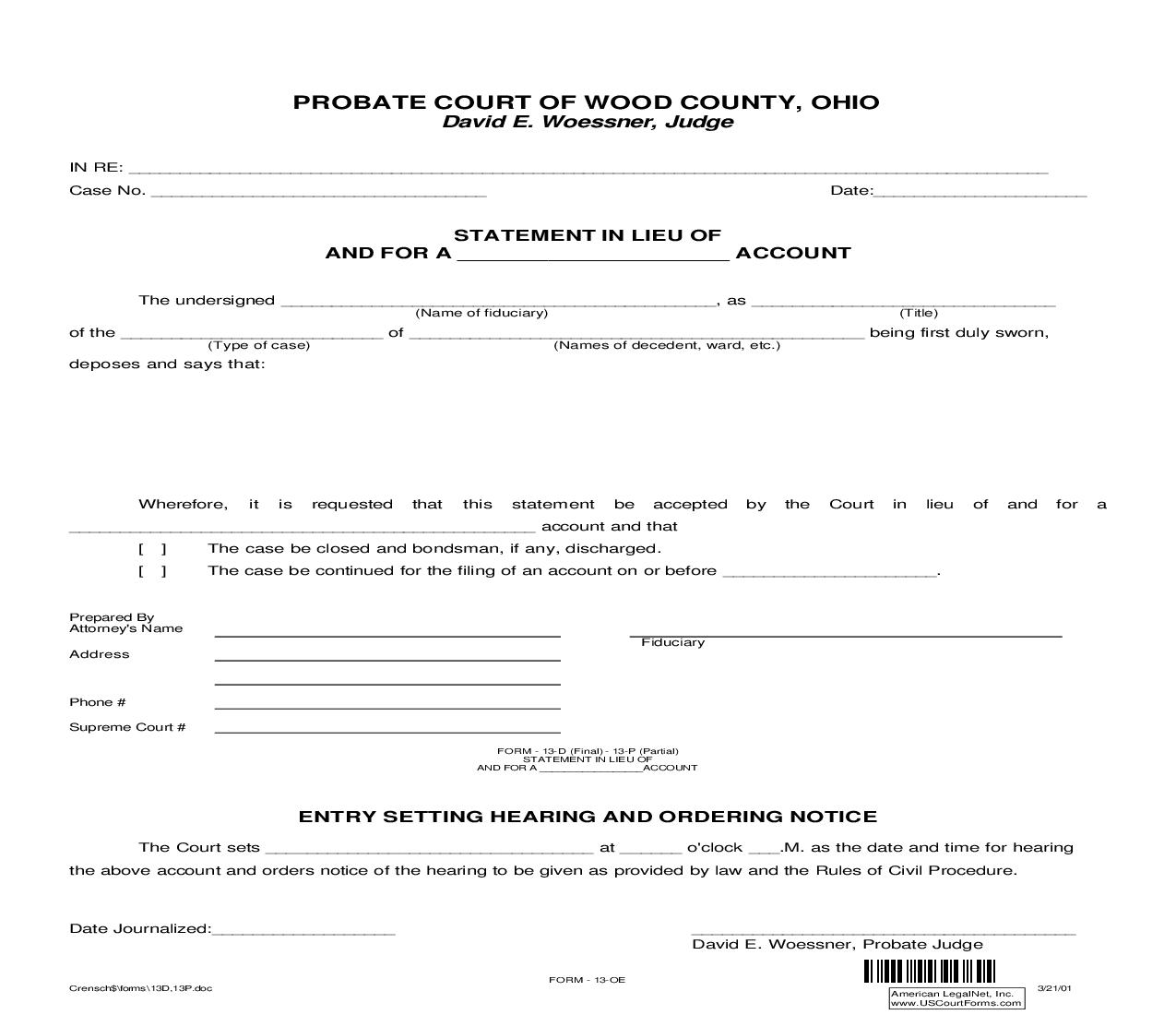 Statement In Lieu Of {13.0E} | Pdf Fpdf Doc Docx | Ohio