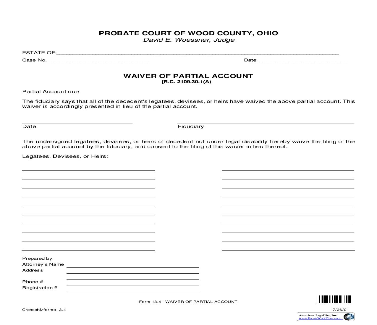 Waiver Of Partial Account {13.4} | Pdf Fpdf Doc Docx | Ohio