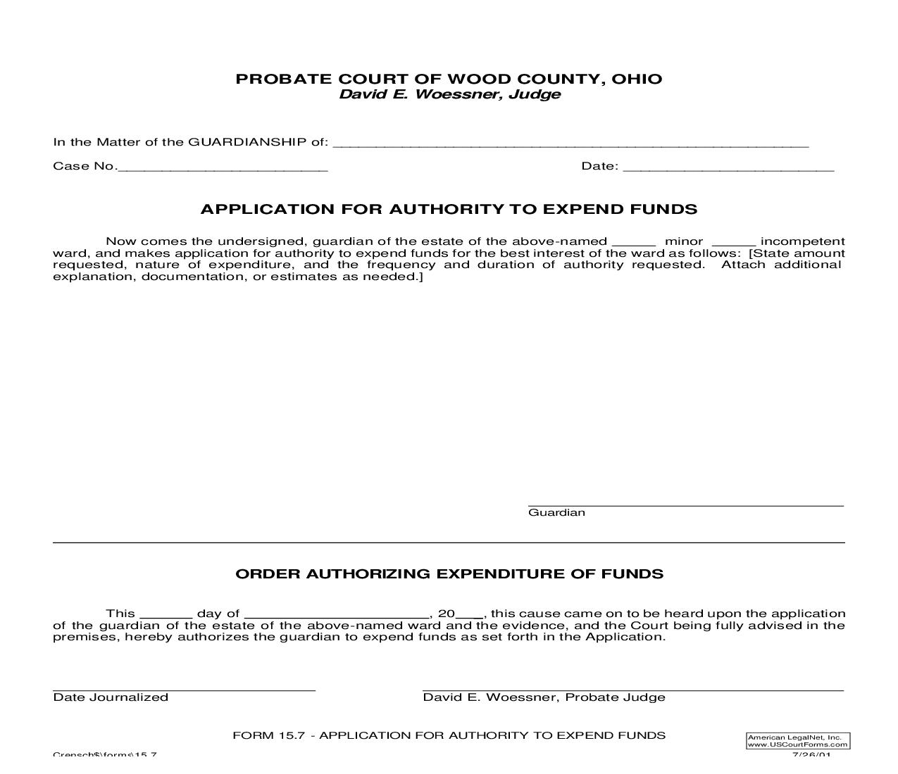 Application For Authority To Expand Funds {15.7} | Pdf Fpdf Doc Docx | Ohio