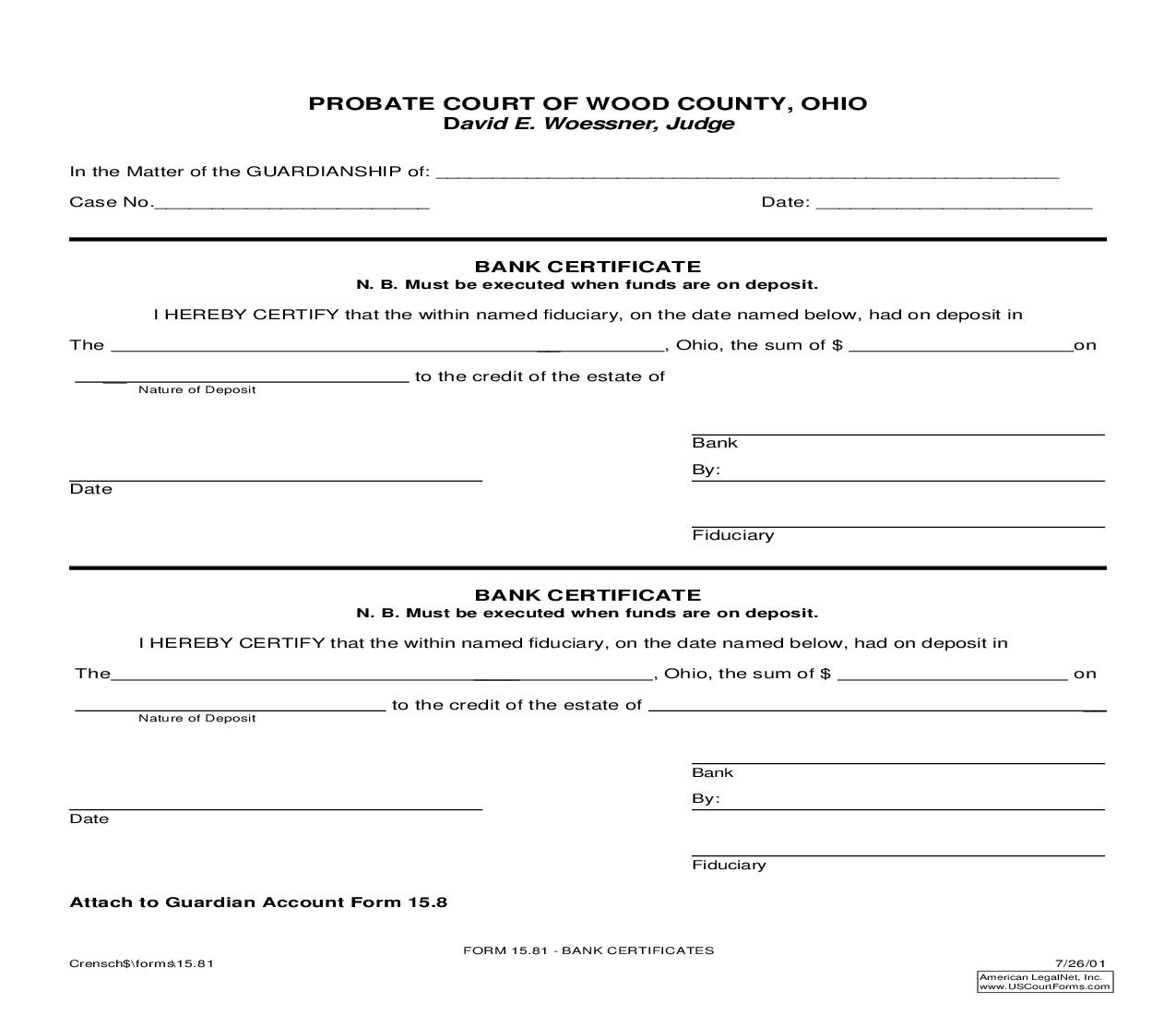 Bank Certificate {15.81} | Pdf Fpdf Doc Docx | Ohio