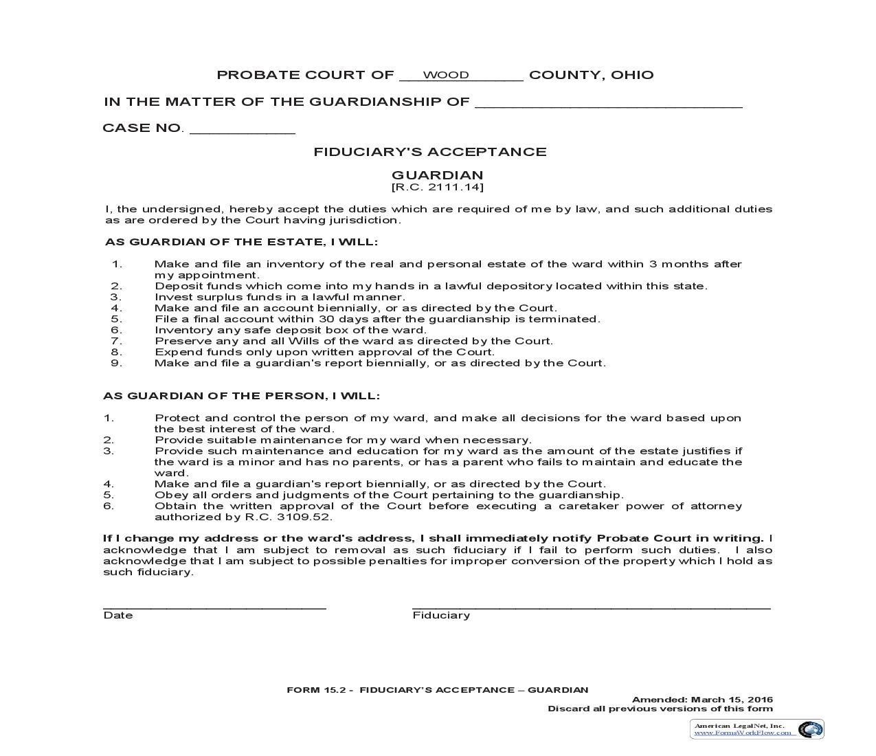 Fiduciarys Acceptance Guardian {15.2} | Pdf Fpdf Doc Docx | Ohio