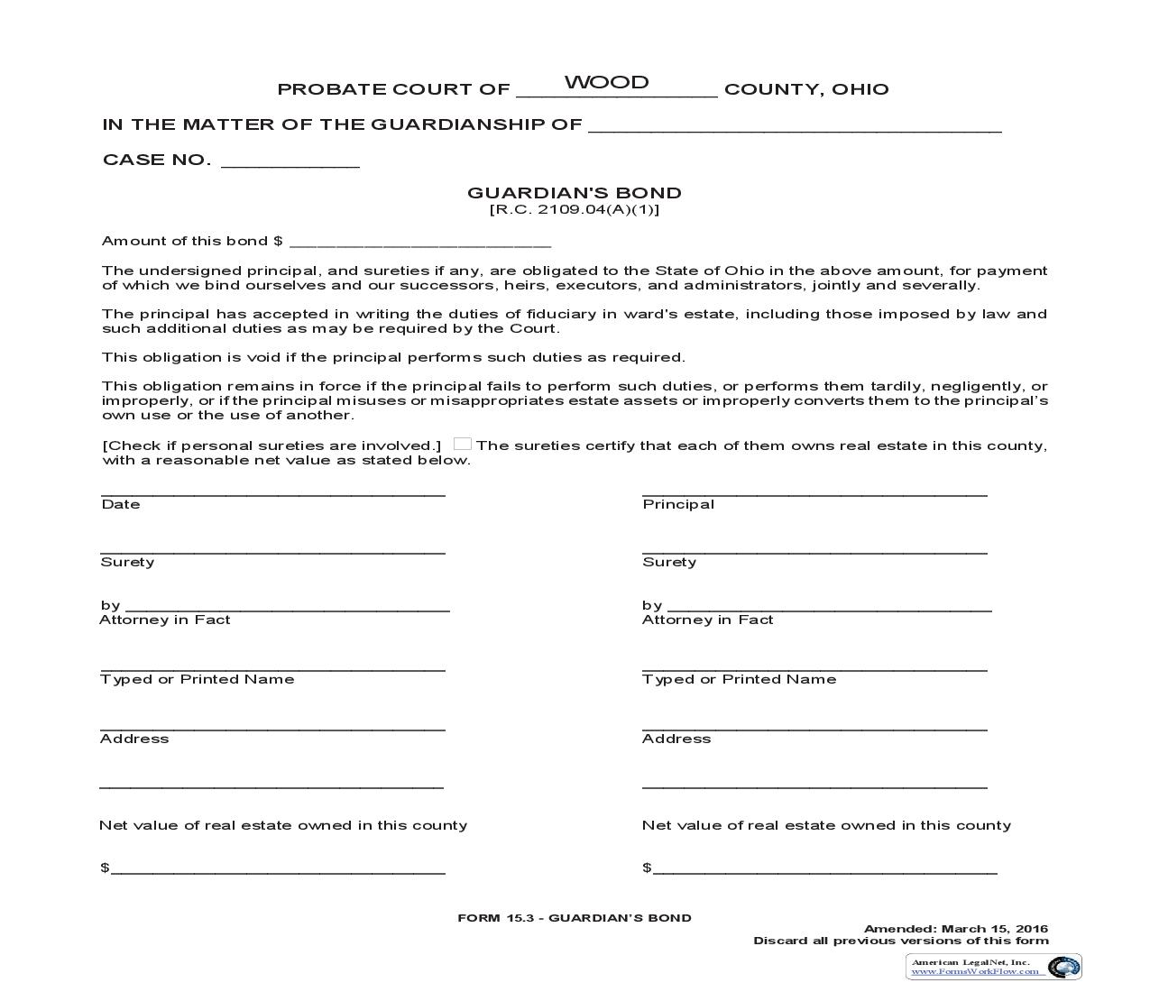 Guardians Bond {15.3} | Pdf Fpdf Doc Docx | Ohio