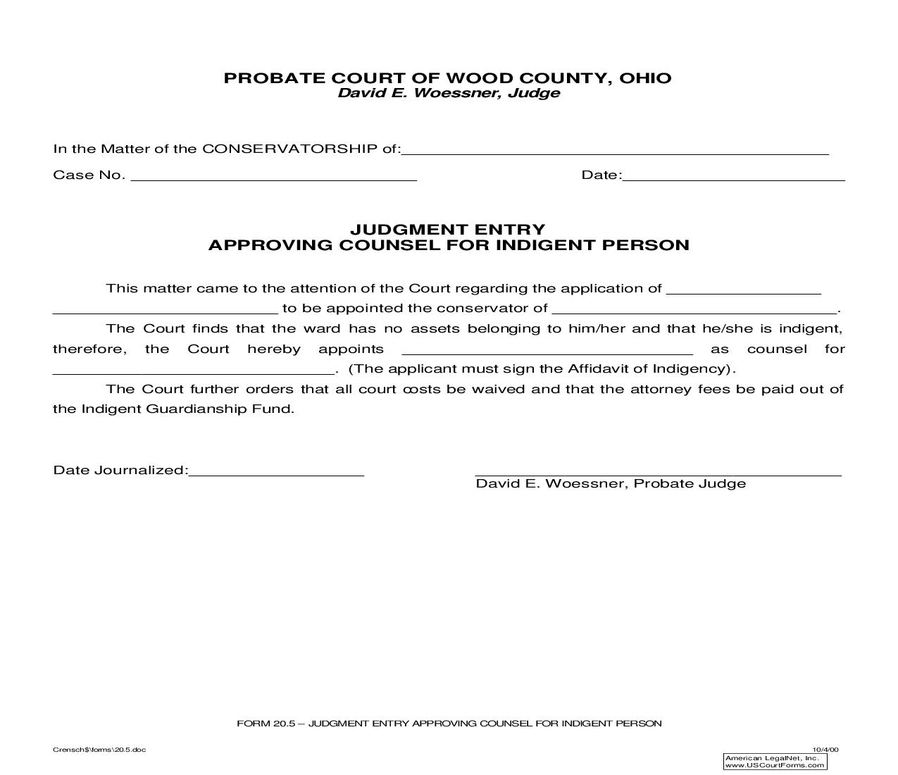Judgment Entry Approving Counsel For Indigent Person {20.5} | Pdf Fpdf Doc Docx | Ohio