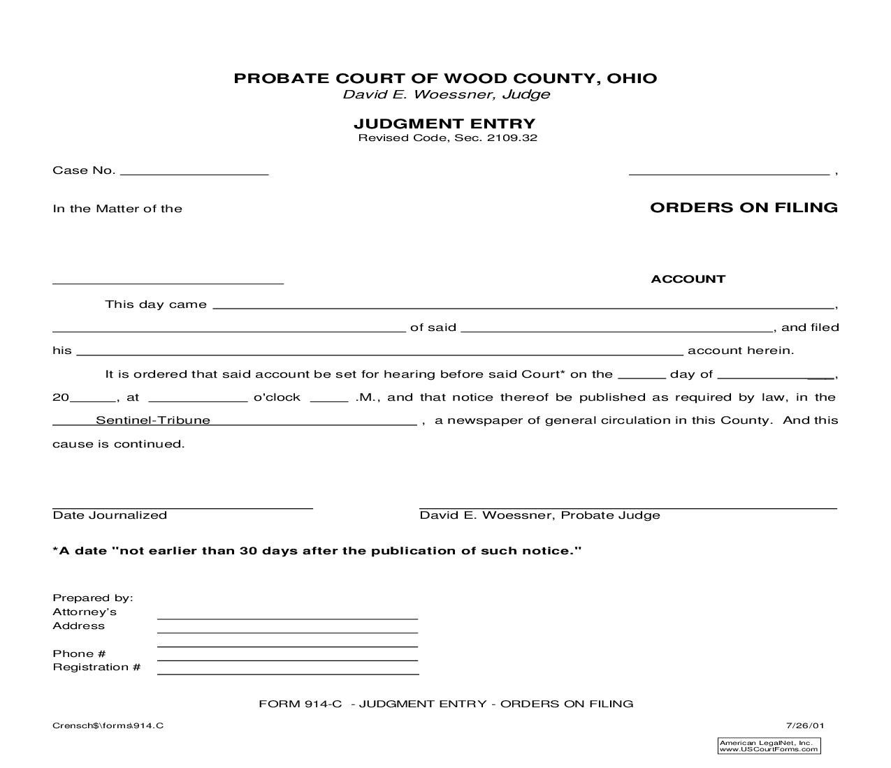 Judgment Entry Orders On Filing {914.C} | Pdf Fpdf Doc Docx | Ohio