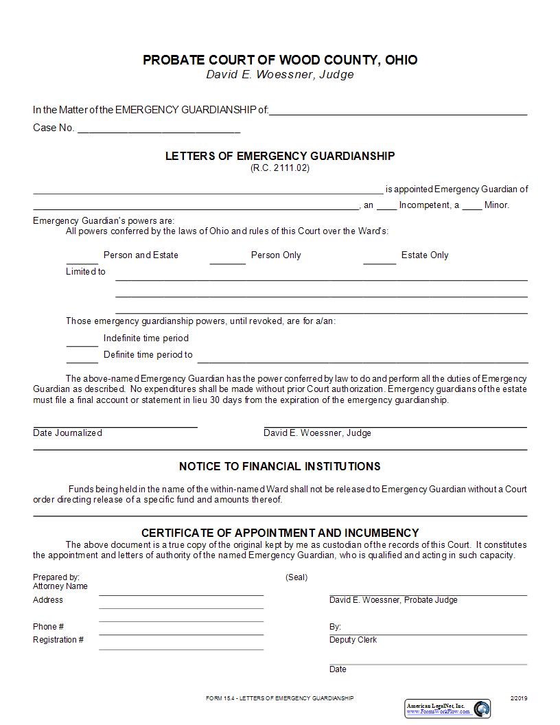 Letters Of Emergency Guardianship {15.4} | Pdf Fpdf Docx | Ohio