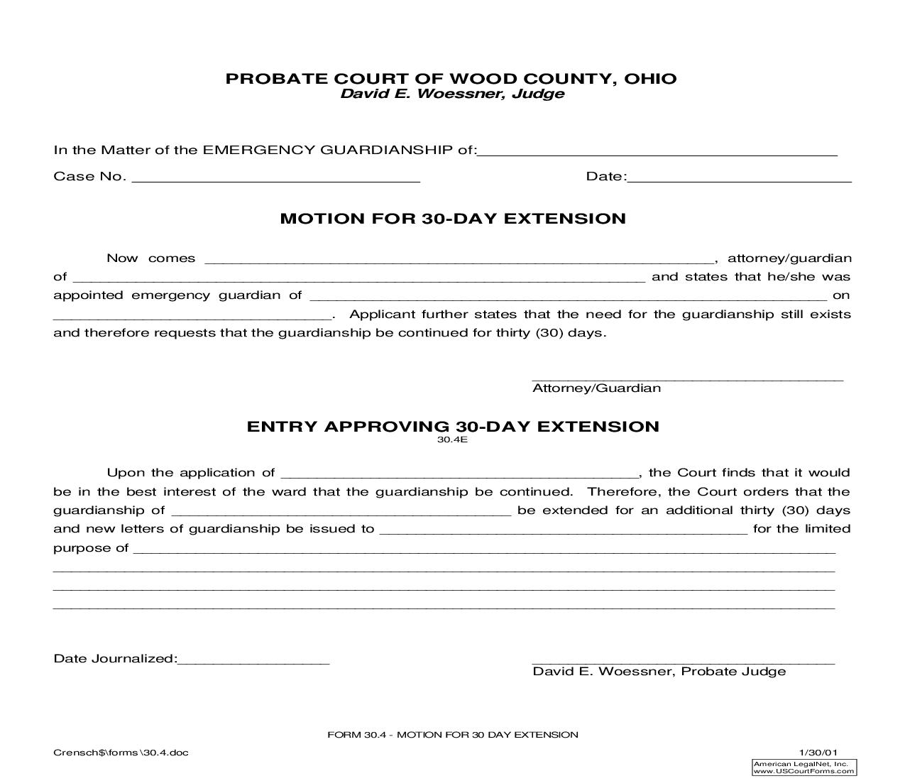 Motion For 30-Day Extension {30.4} | Pdf Fpdf Doc Docx | Ohio