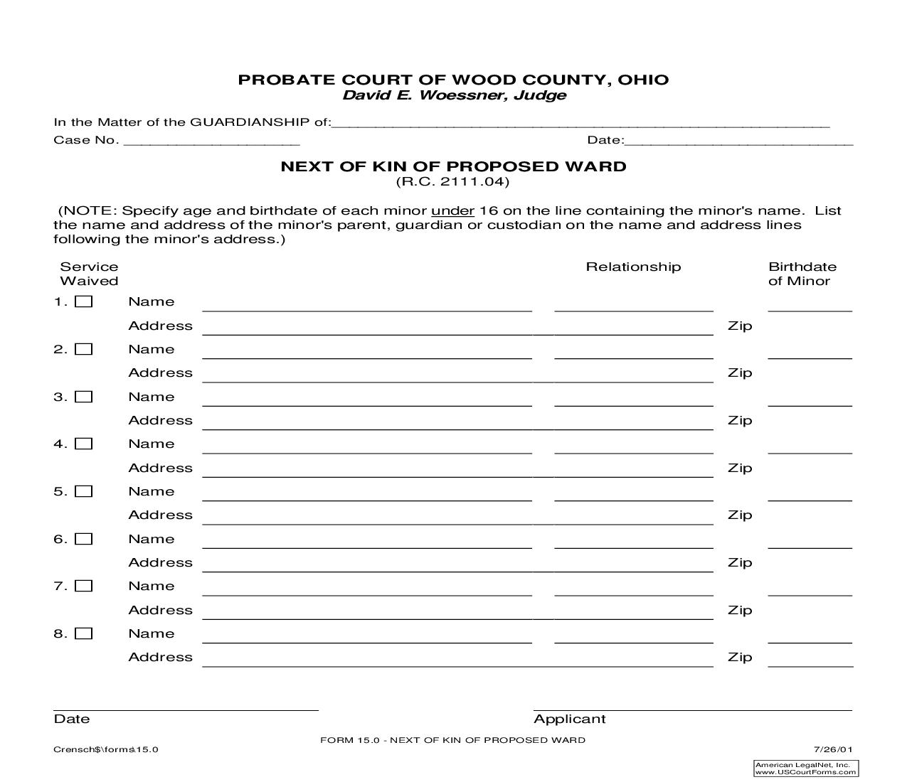 Next Of Kin Of Proposed Ward {15.0} | Pdf Fpdf Doc Docx | Ohio