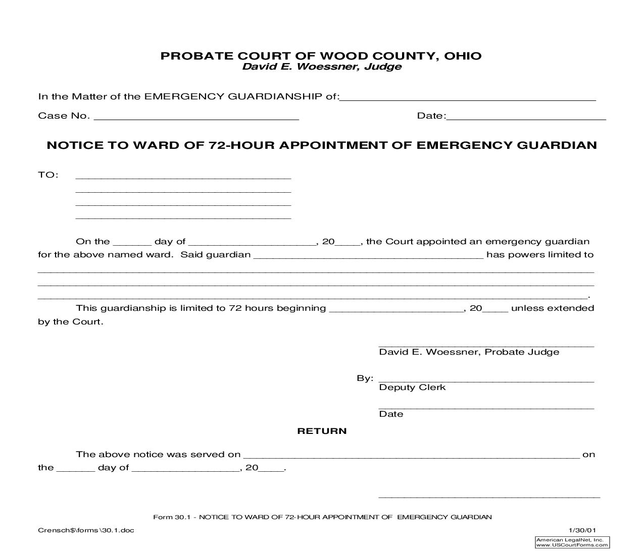 Notice To Ward Of 72-Hour Appointment Of Emergency Guardian {30.1} | Pdf Fpdf Doc Docx | Ohio