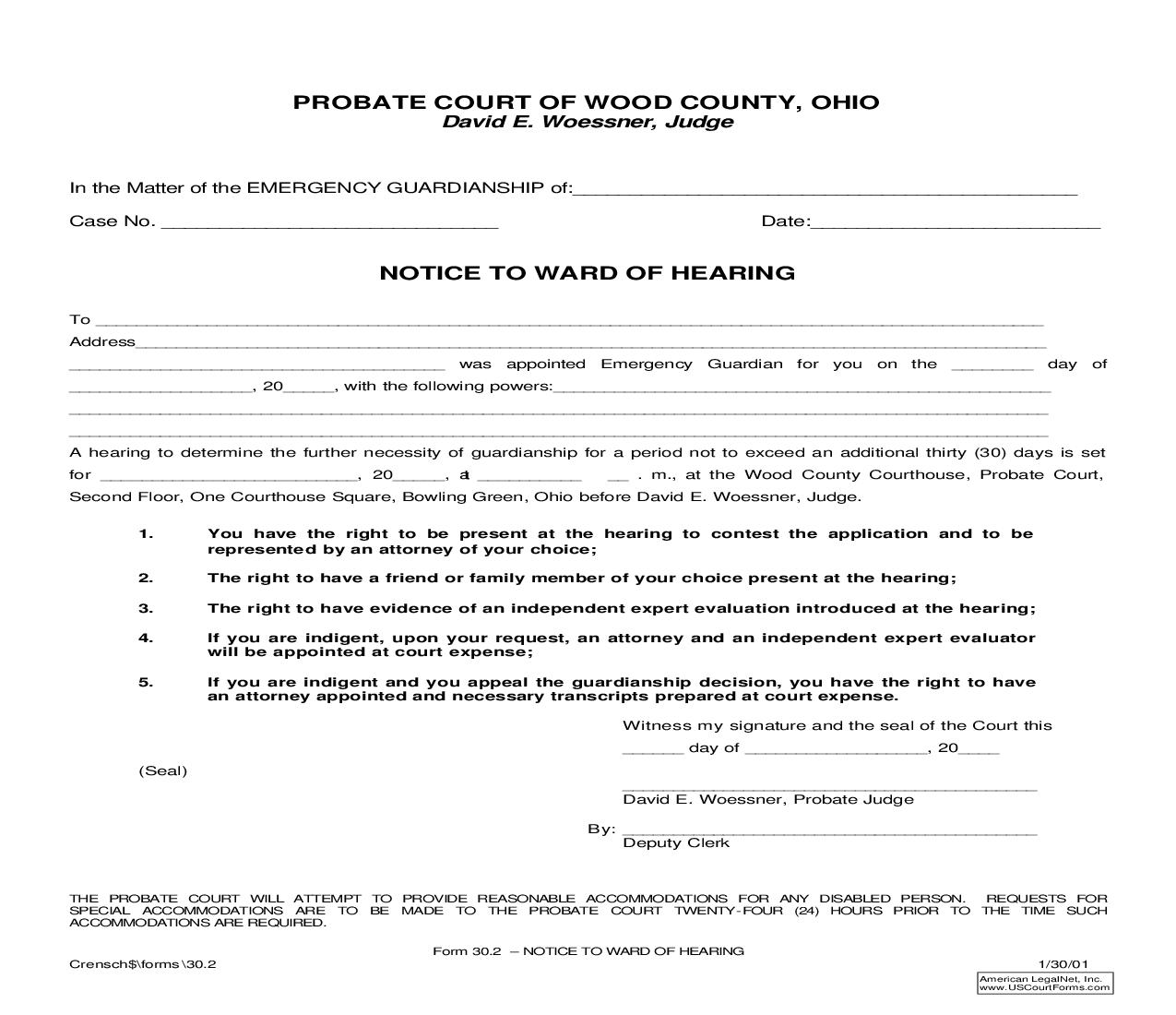 Notice To Ward Of Hearing {30.2} | Pdf Fpdf Doc Docx | Ohio