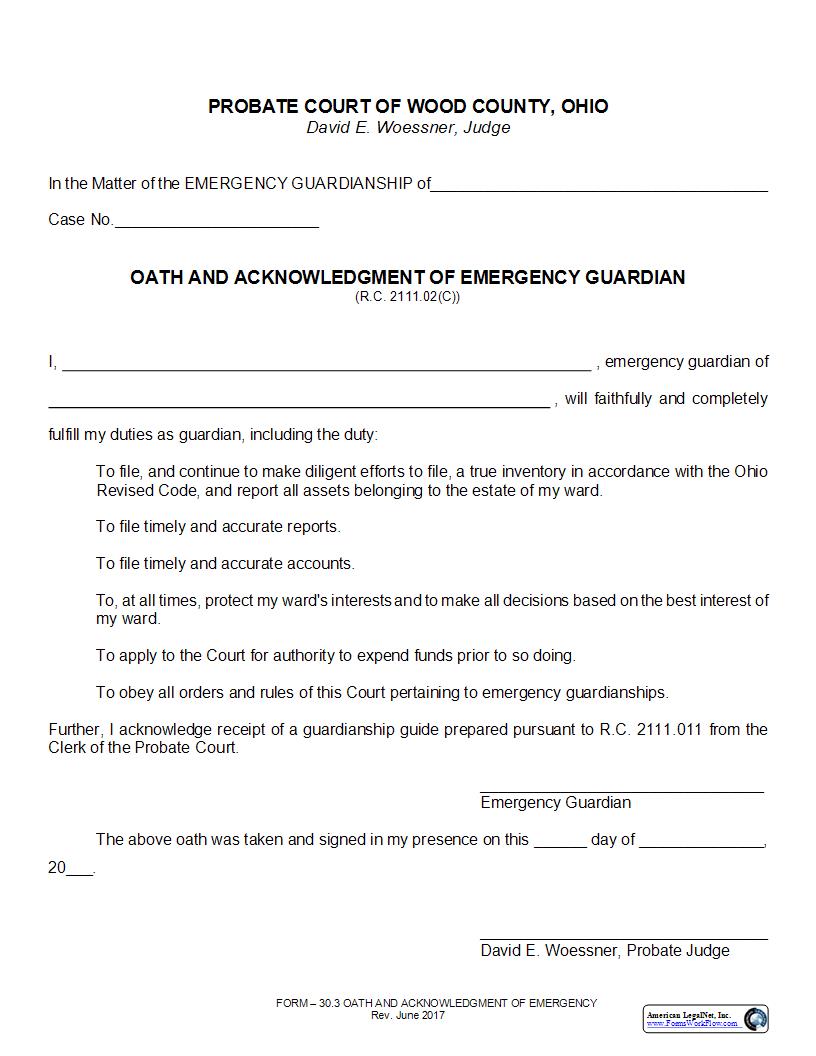 Oath Of Emergency Guardian {30.3} | Pdf Fpdf Docx | Ohio