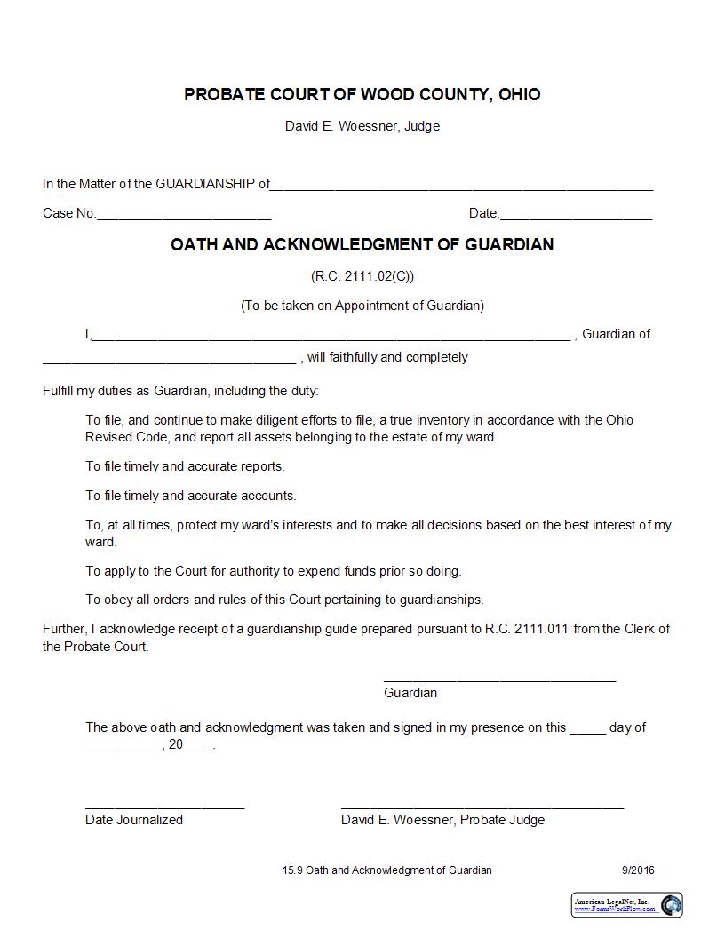 Oath Of Guardian {15.9} | Pdf Fpdf Docx | Ohio