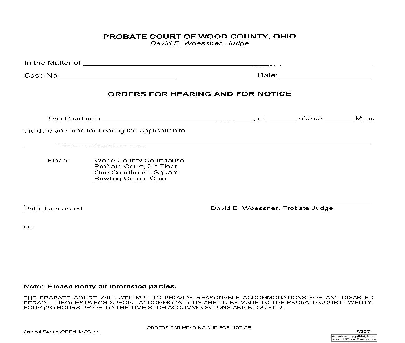 Orders For Hearing And For Notice | Pdf Fpdf Doc Docx | Ohio