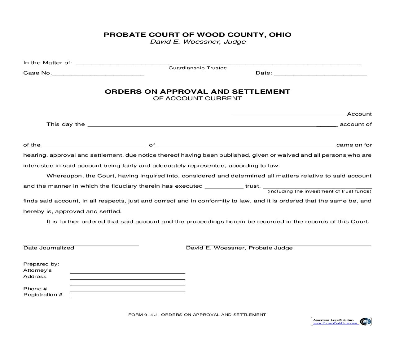 Orders On Approval And Settlement {914.J} | Pdf Fpdf Doc Docx | Ohio