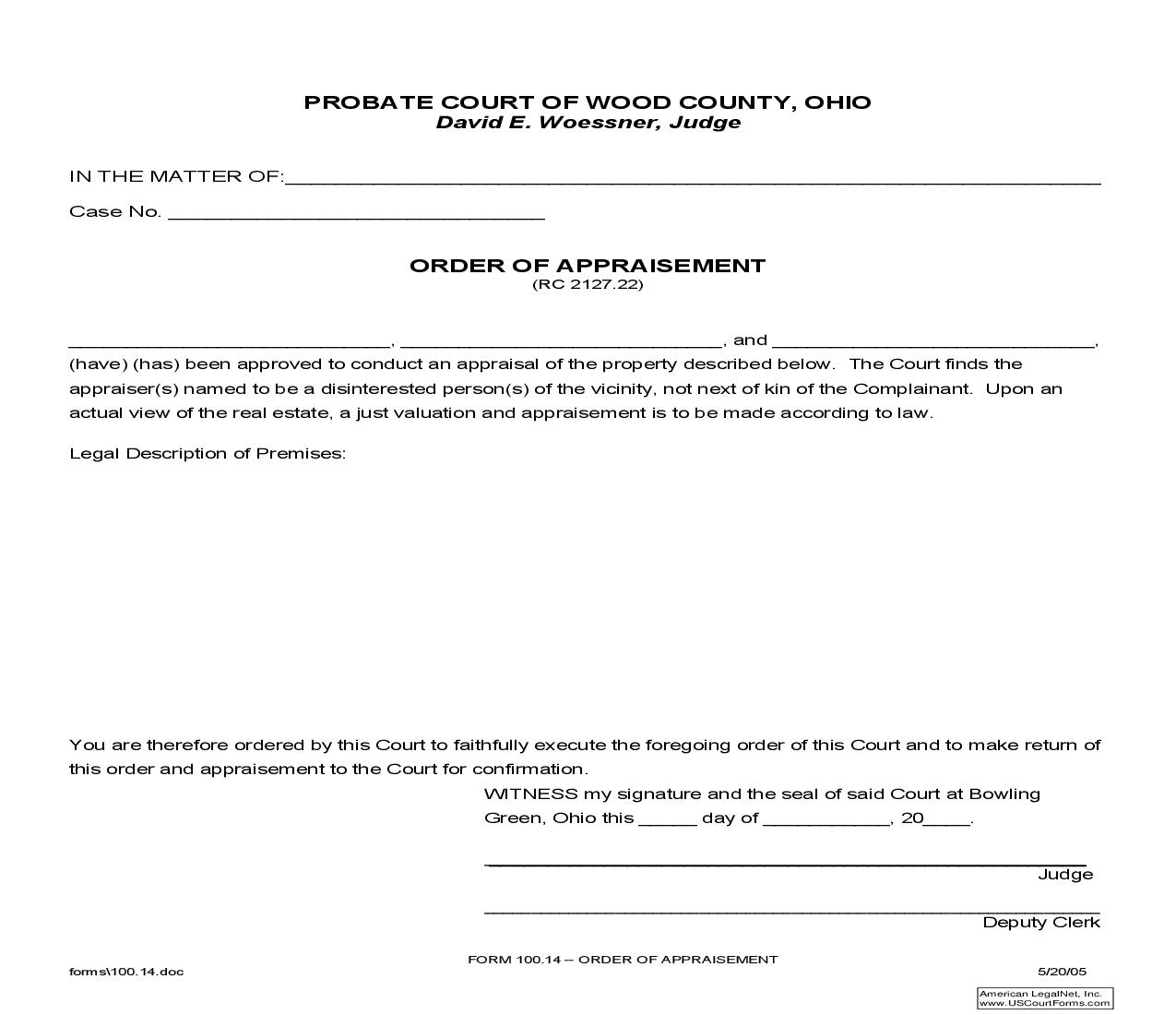 Order Of Appraisement {100.14} | Pdf Fpdf Doc Docx | Ohio