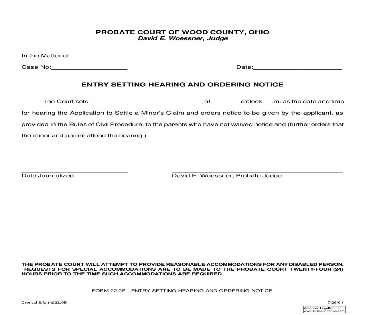 Entry Setting Hearing And Ordering Notice {22.0E} | Pdf Fpdf Doc Docx | Ohio