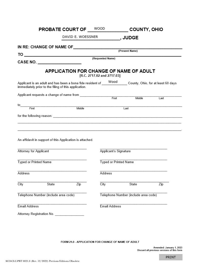 Application For Change Of Name Of Adult {21.0} | Pdf Fpdf Doc Docx | Ohio