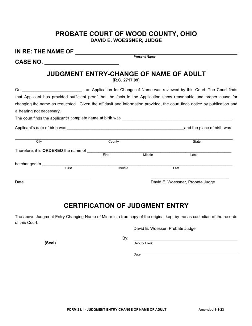 Judgment Entry-Change Of Name Of Adult {21.1} | Pdf Fpdf Doc Docx | Ohio