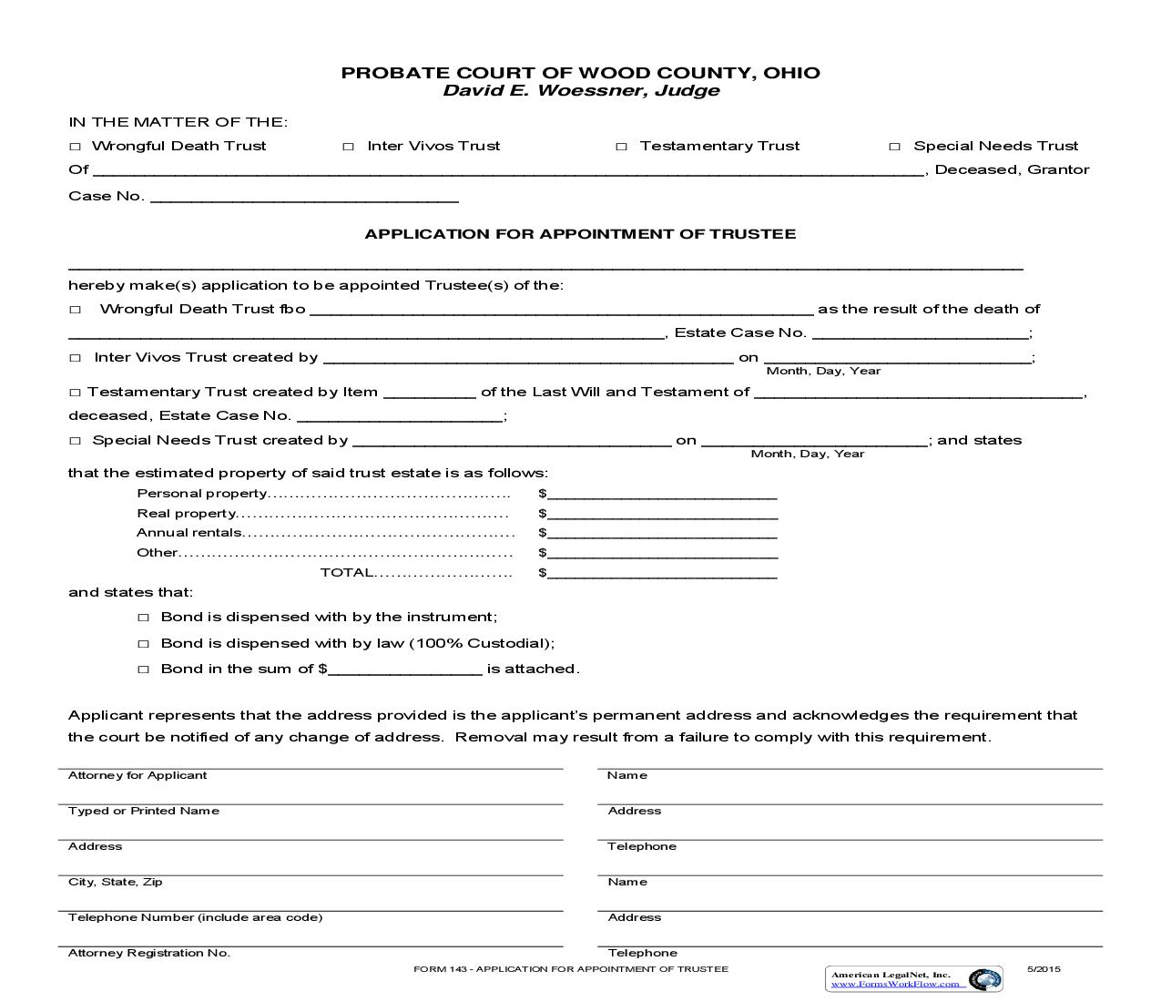 Application For Appointment Of Trustee {143} | Pdf Fpdf Doc Docx | Ohio