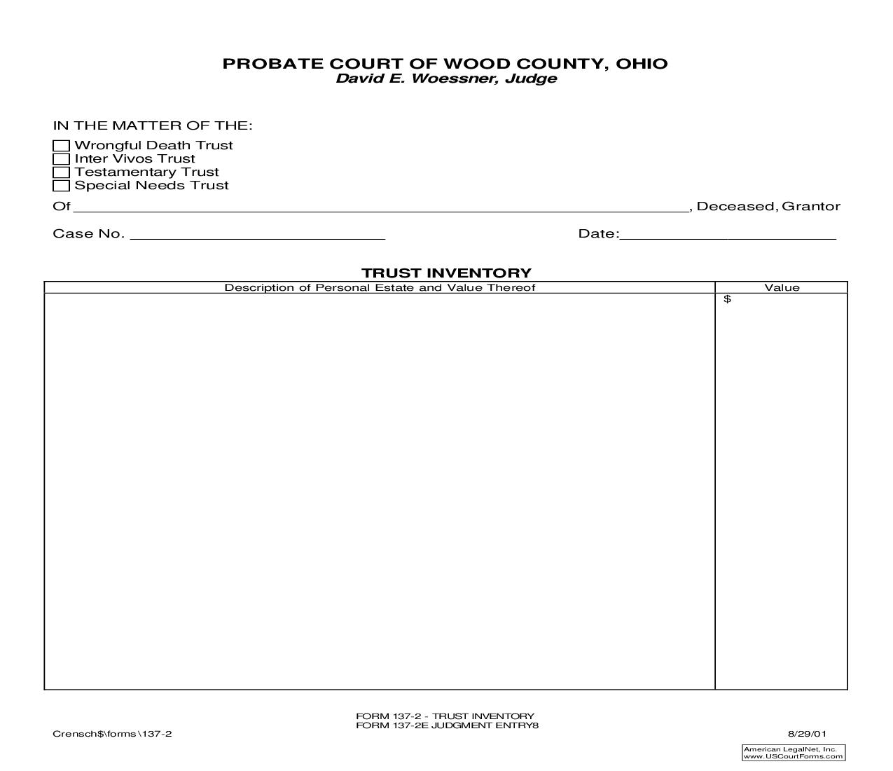 Trust Inventory {137-2} | Pdf Fpdf Doc Docx | Ohio