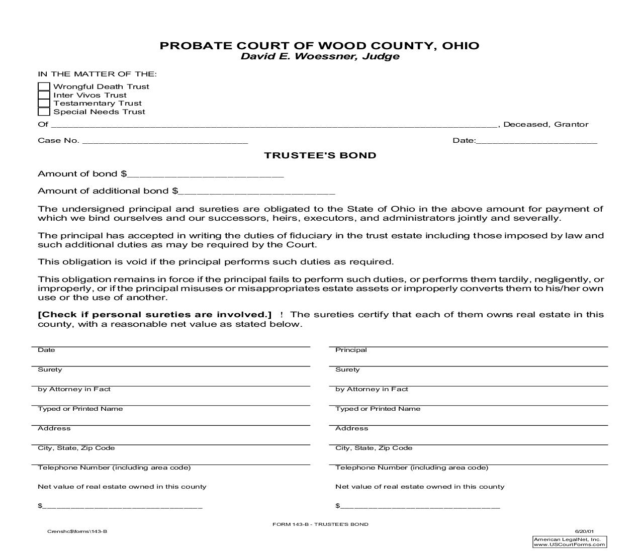 Trustees Bond {143-B} | Pdf Fpdf Doc Docx | Ohio