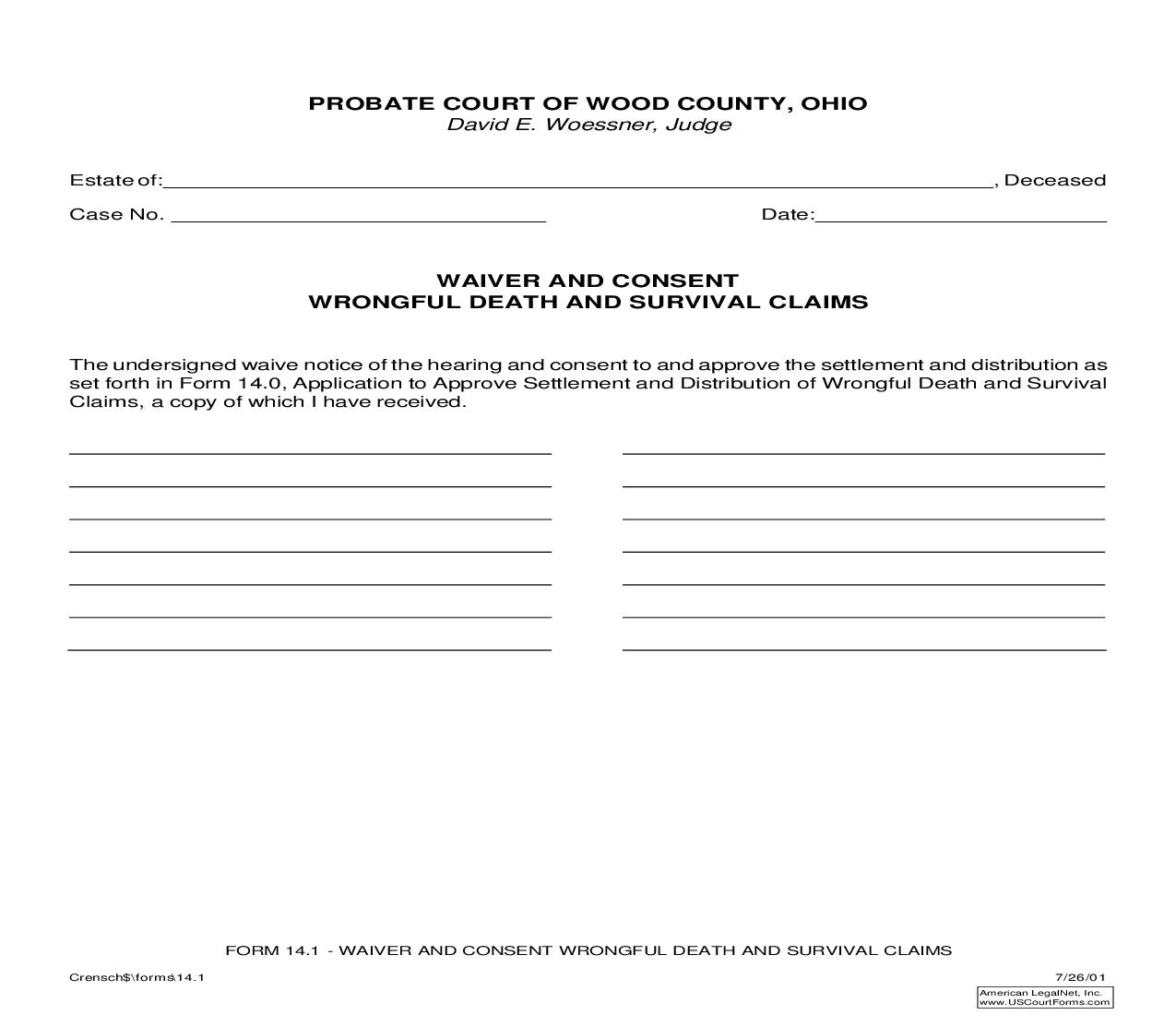 Wavier And Consent Wrongful Death And Survival Claims {14.1} | Pdf Fpdf Doc Docx | Ohio
