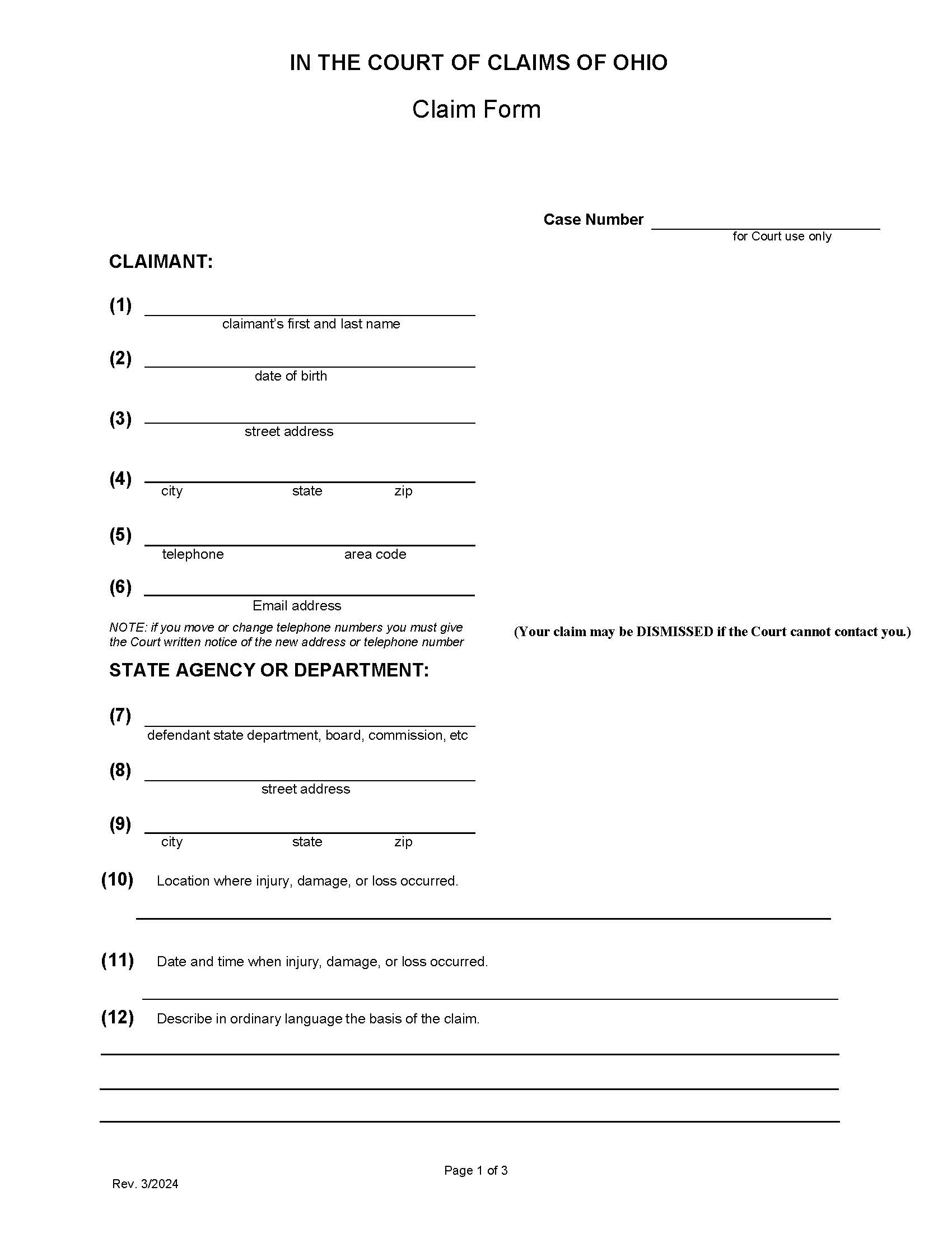 Claim Form | Pdf Fpdf Docx | Ohio