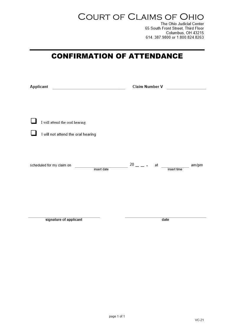 Confirmation Of Attendance | Pdf Fpdf Docx | Ohio