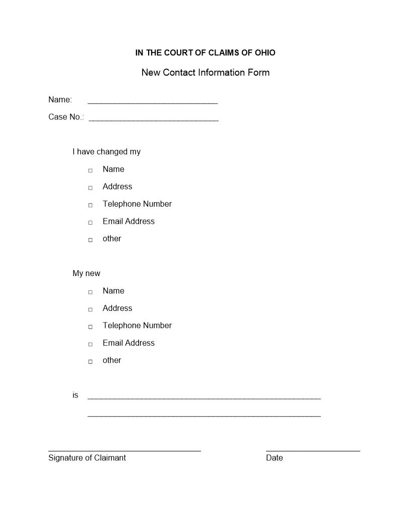 New Contact Information Form | Pdf Fpdf Docx | Ohio