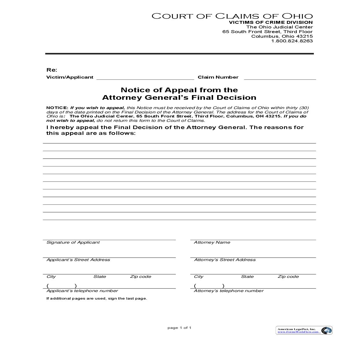 Notice Of Appeal From The Attorney Generals Final Decision | Pdf Fpdf Doc Docx | Ohio