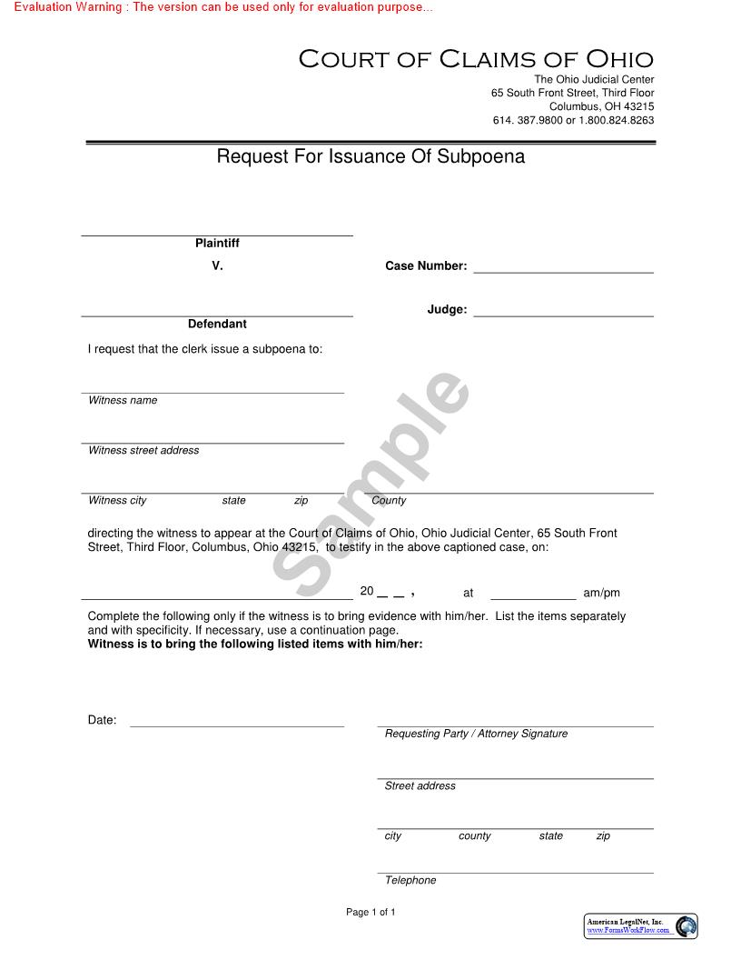Request For Issuance Of Subpoena | Pdf Fpdf Doc Docx | Ohio