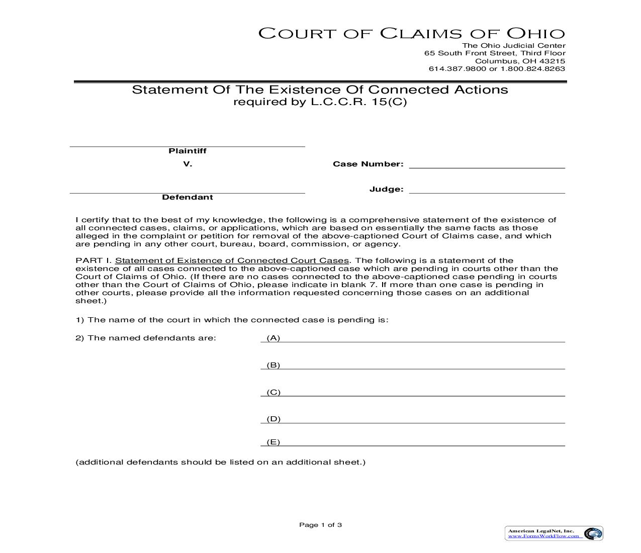 Statement Of The Existence Of Connected Actions | Pdf Fpdf Doc Docx | Ohio