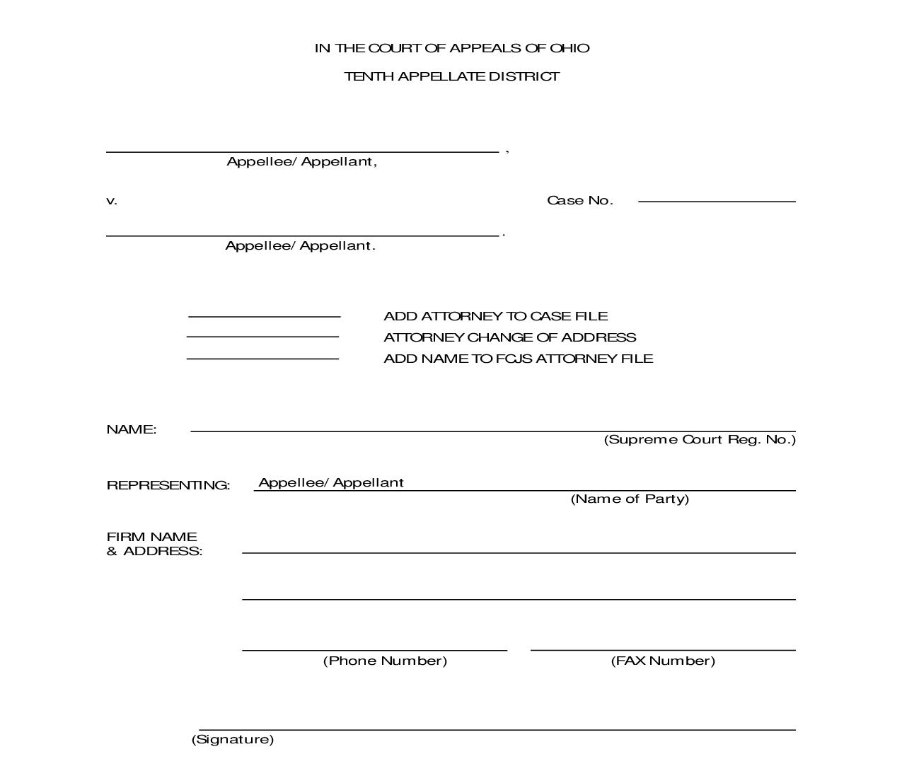 Add Change Attorney Information | Pdf Fpdf Doc Docx | Ohio