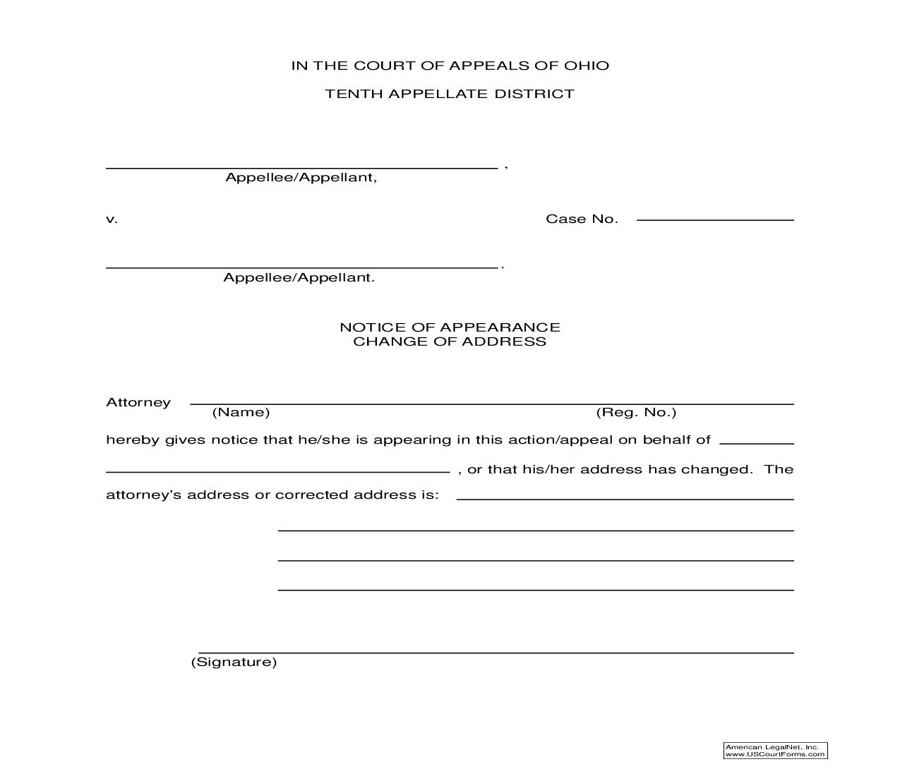 Notice Of Appearance Change Of Address | Pdf Fpdf Doc Docx | Ohio