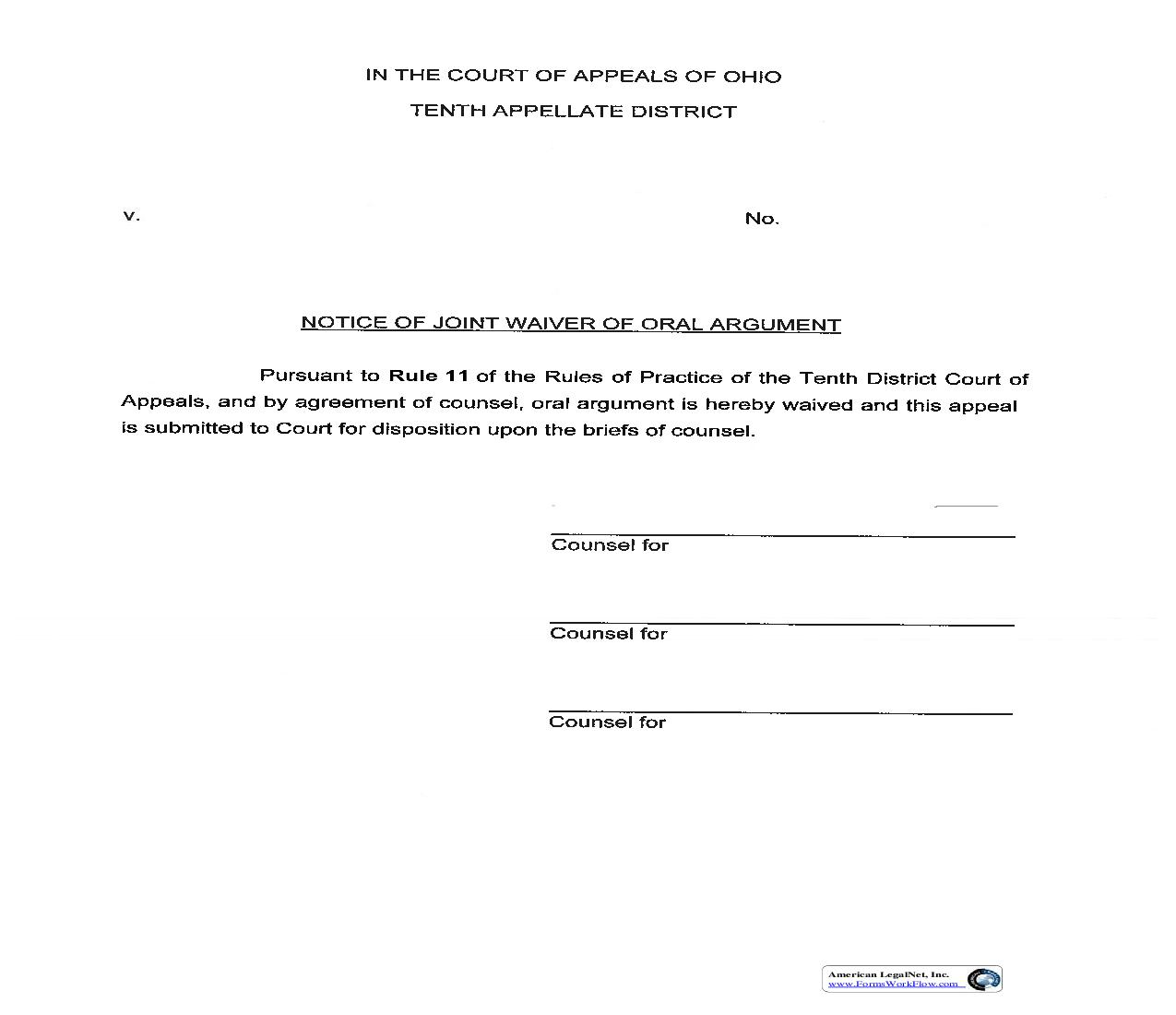 Notice Of Joint Waiver Of Oral Argument | Pdf Fpdf Doc Docx | Ohio