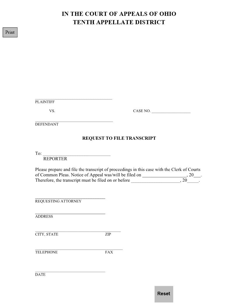 Request To File Transcript | Pdf Fpdf Docx | Ohio