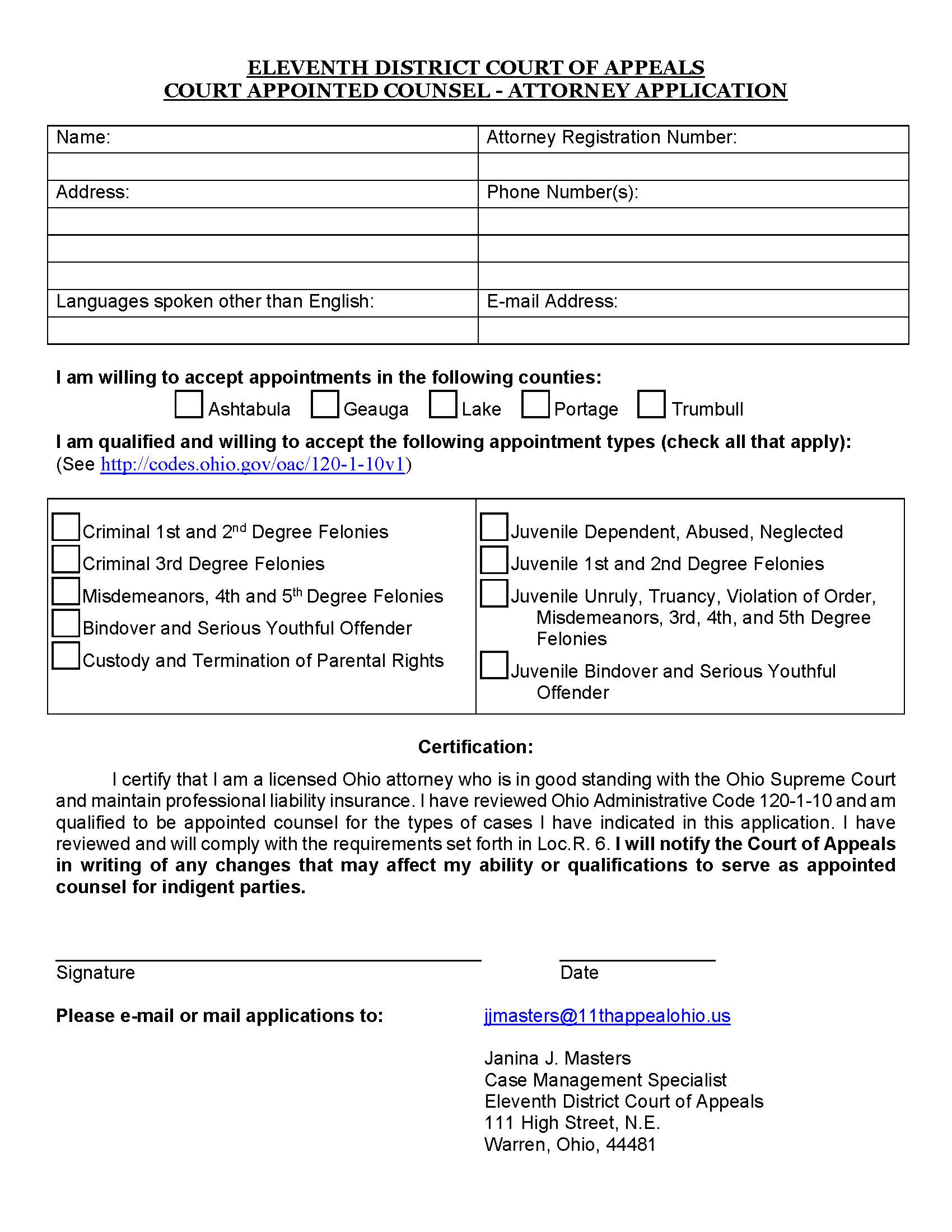 Court Appointed Counsel List Form | Pdf Fpdf Doc Docx | Ohio