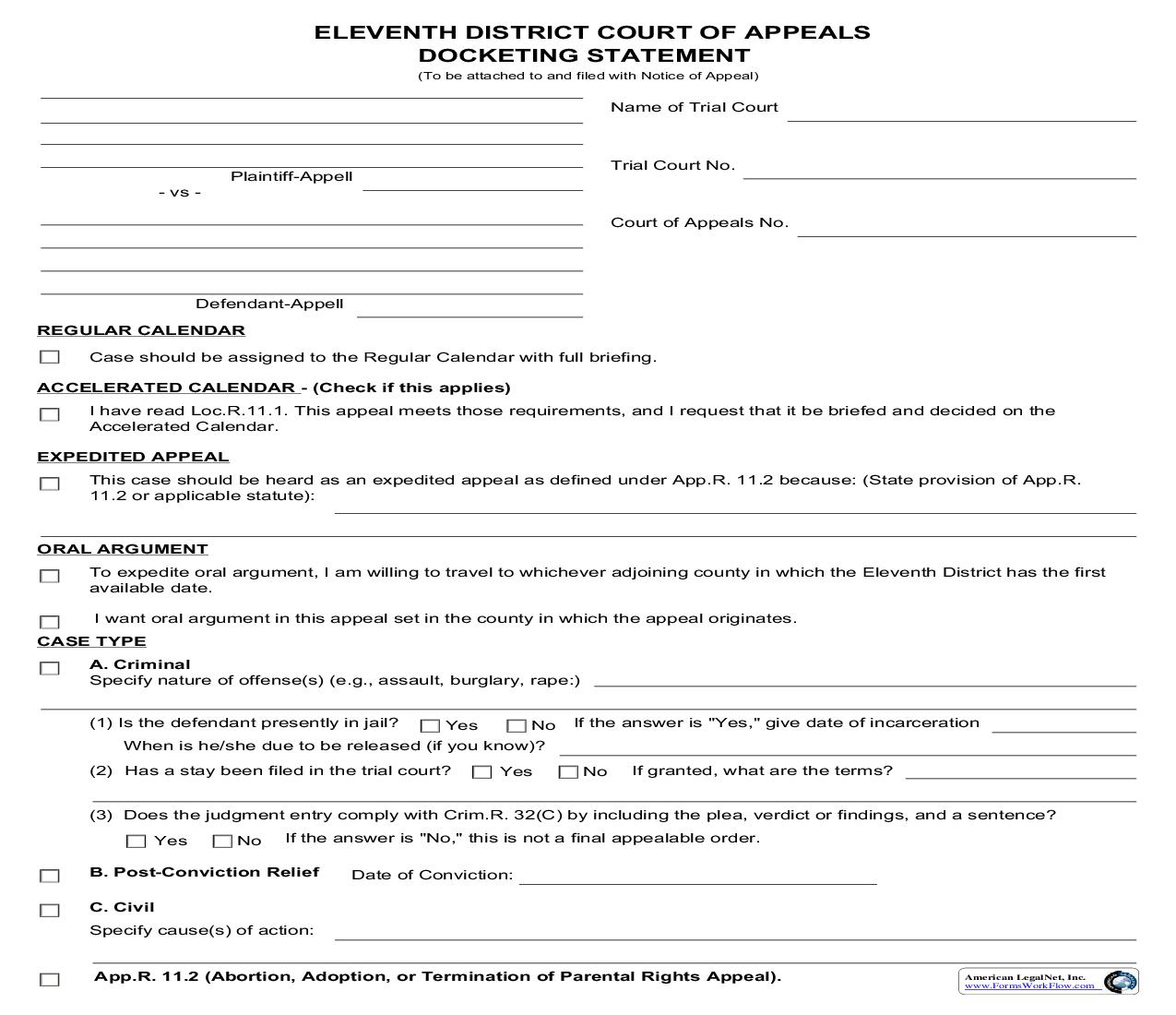 Docketing Statement | Pdf Fpdf Doc Docx | Ohio
