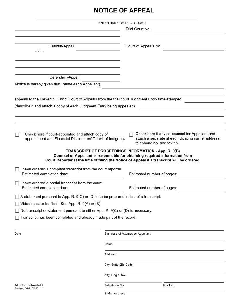 Notice Of Appeal | Pdf Fpdf Doc Docx | Ohio