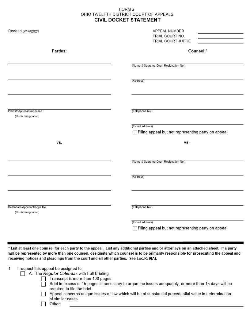 Civil Docket Statement {2} | Pdf Fpdf Doc Docx | Ohio