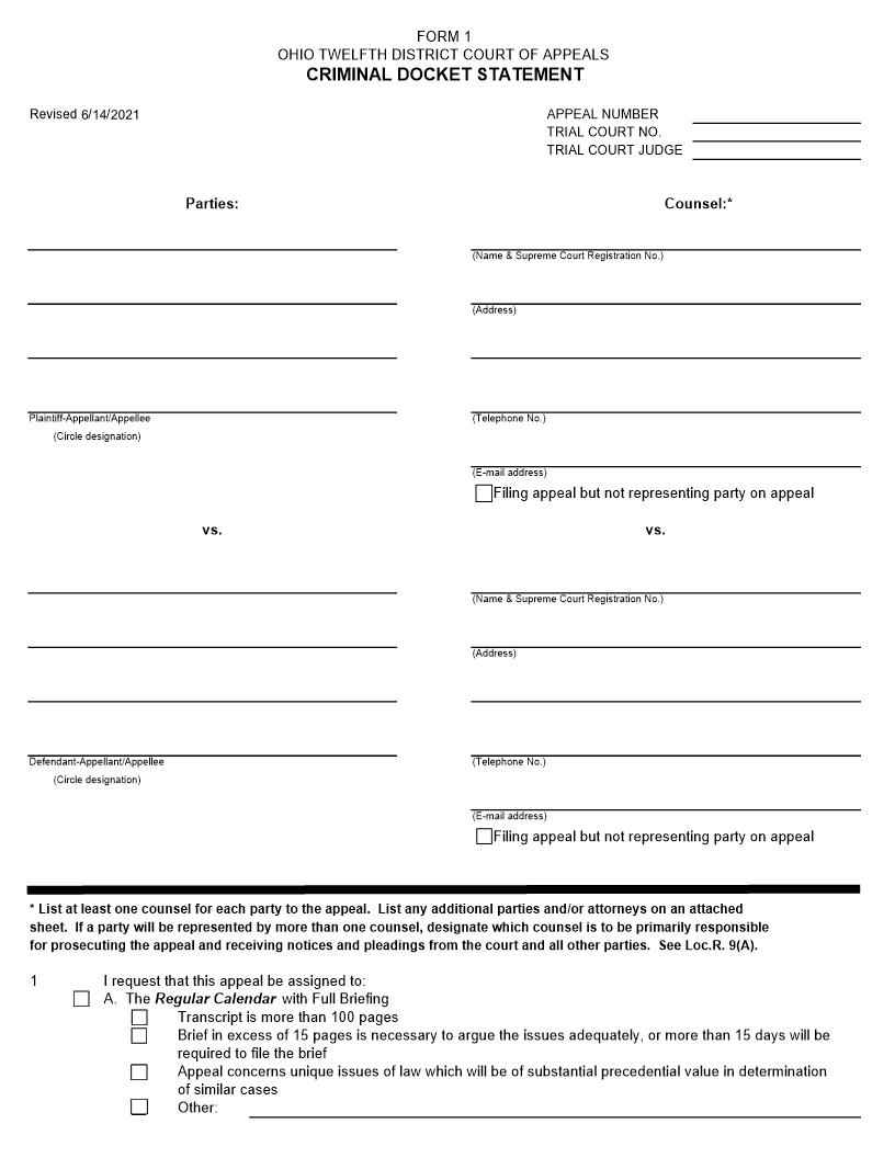 Criminal Docket Statement {1} | Pdf Fpdf Doc Docx | Ohio