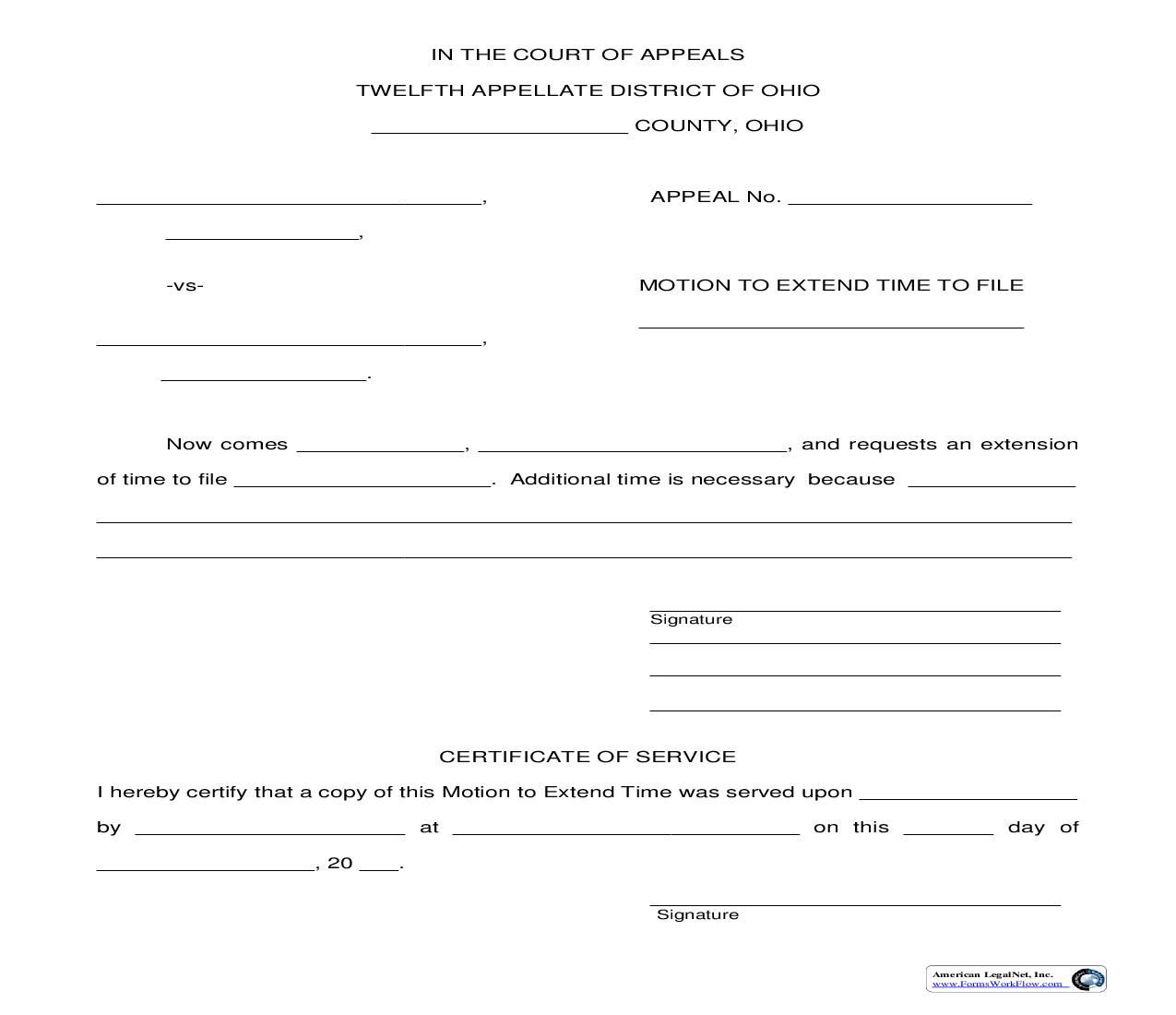 Motion To Extend Time To File | Pdf Fpdf Doc Docx | Ohio