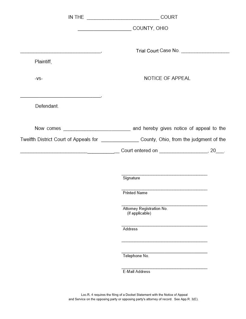 Notice Of Appeal (Civil) | Pdf Fpdf Doc Docx | Ohio