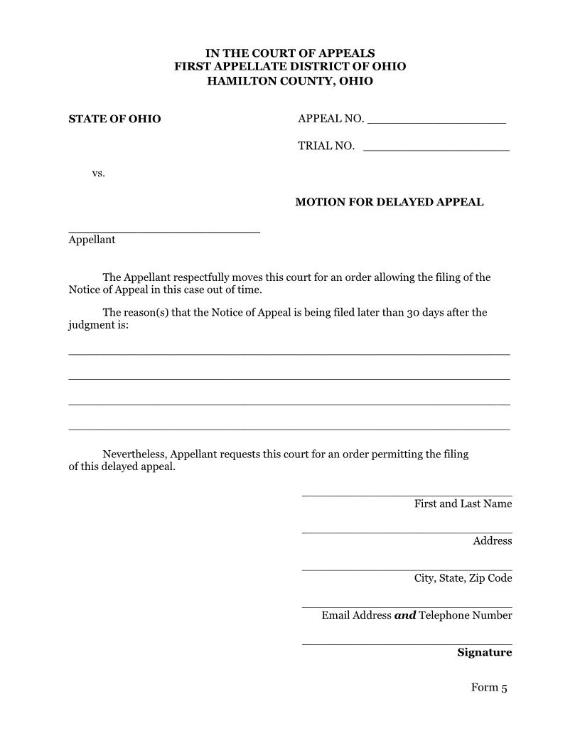 Motion For Delayed Appeal | Pdf Fpdf Doc Docx | Ohio