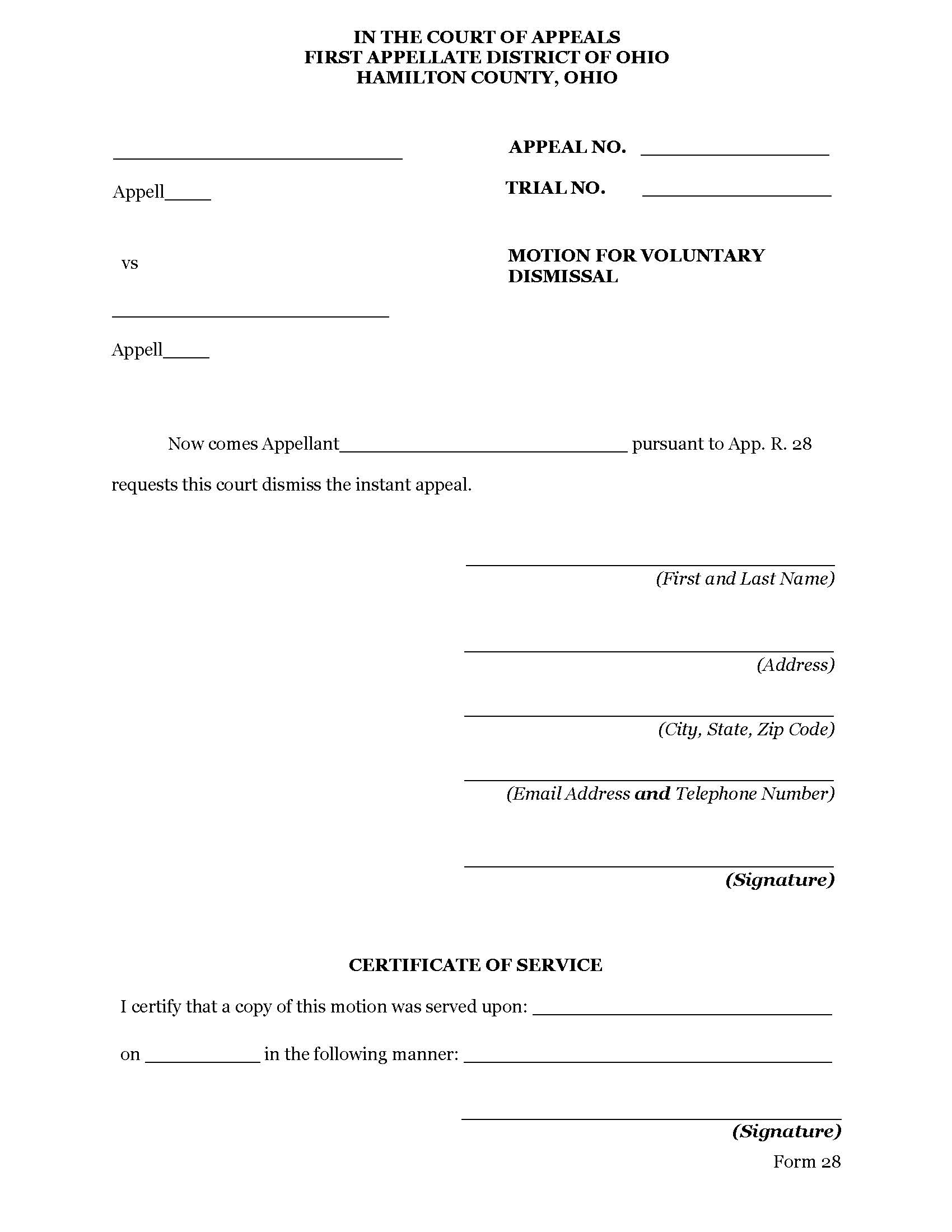 Motion For Voluntary Dismissal | Pdf Fpdf Doc Docx | Ohio