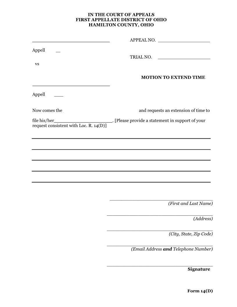 Motion To Extend Time To File | Pdf Fpdf Doc Docx | Ohio