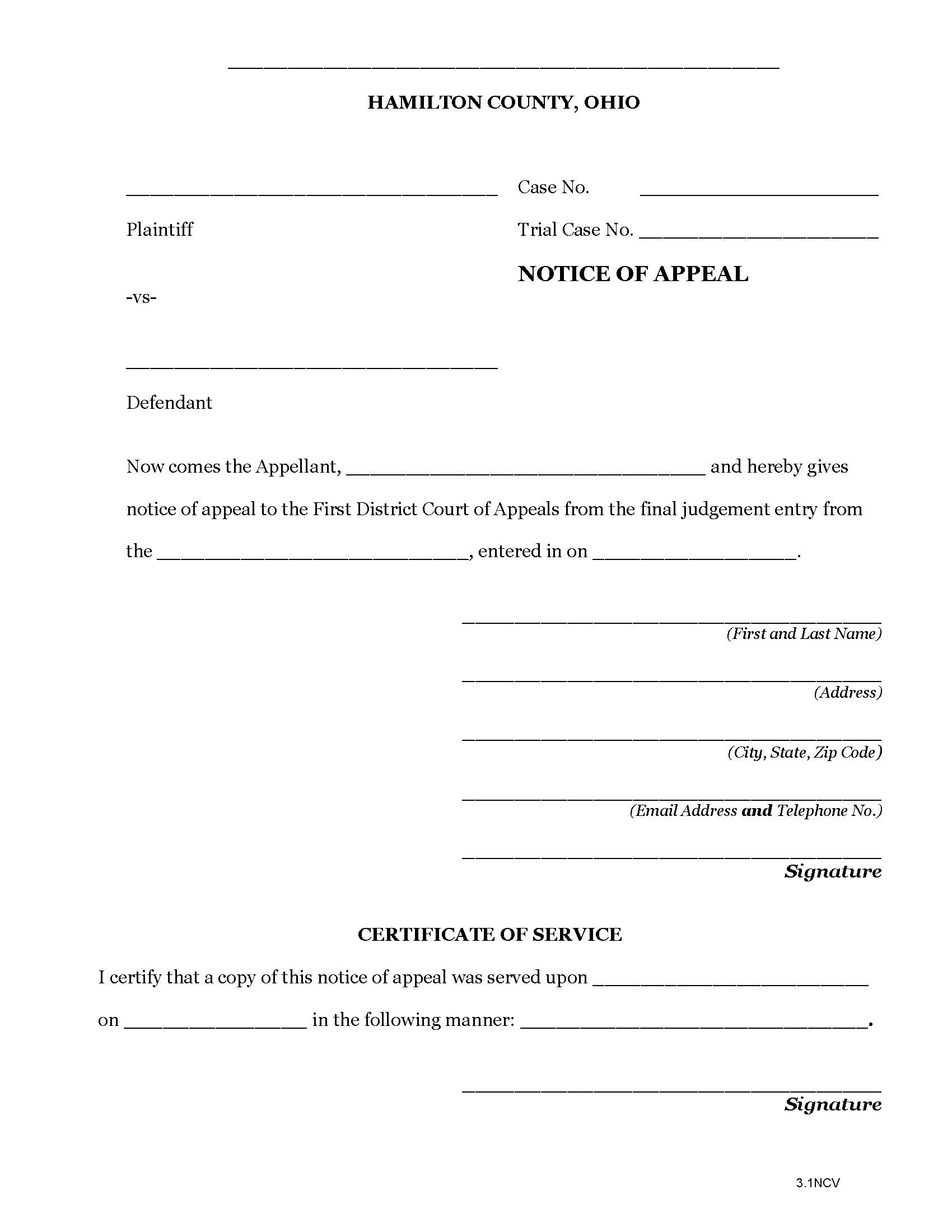 Notice Of Appeal (Civil) {3.1NCV} | Pdf Fpdf Doc Docx | Ohio