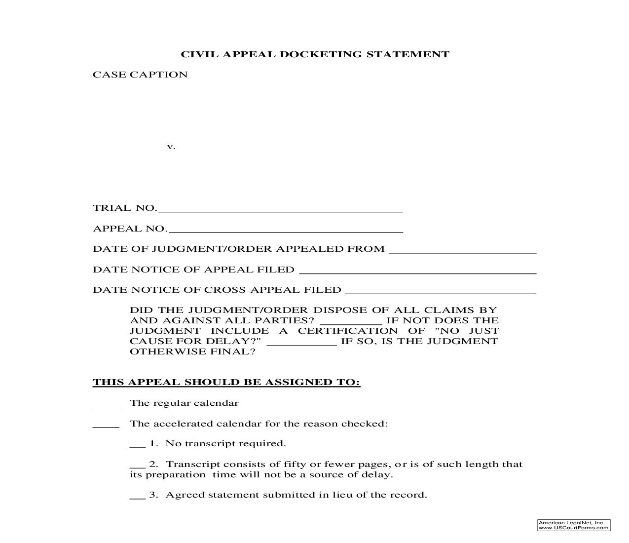 Civil Appeal Docketing Statement | Pdf Fpdf Doc Docx | Ohio