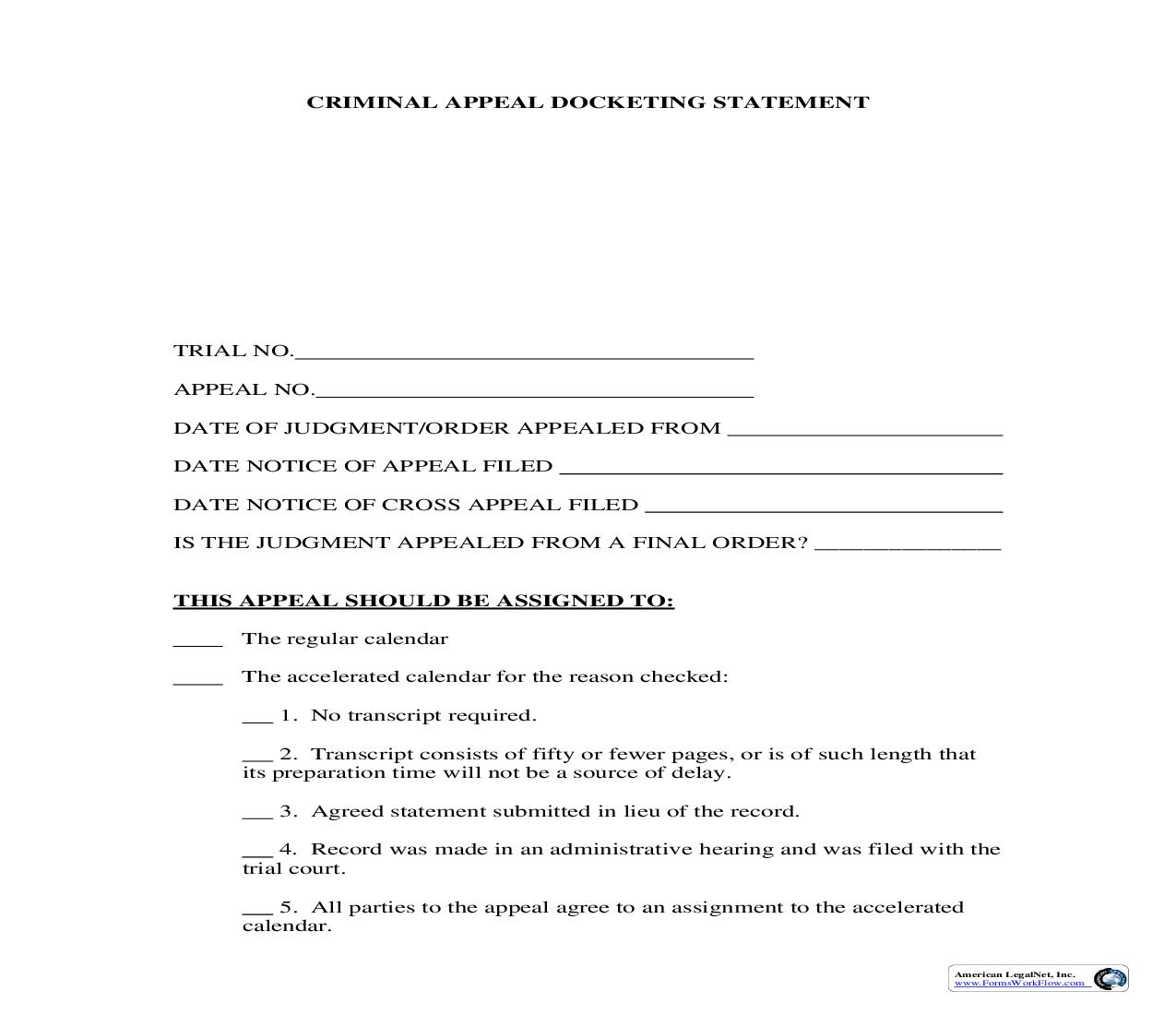 Criminal Appeal Docketing Statement | Pdf Fpdf Doc Docx | Ohio