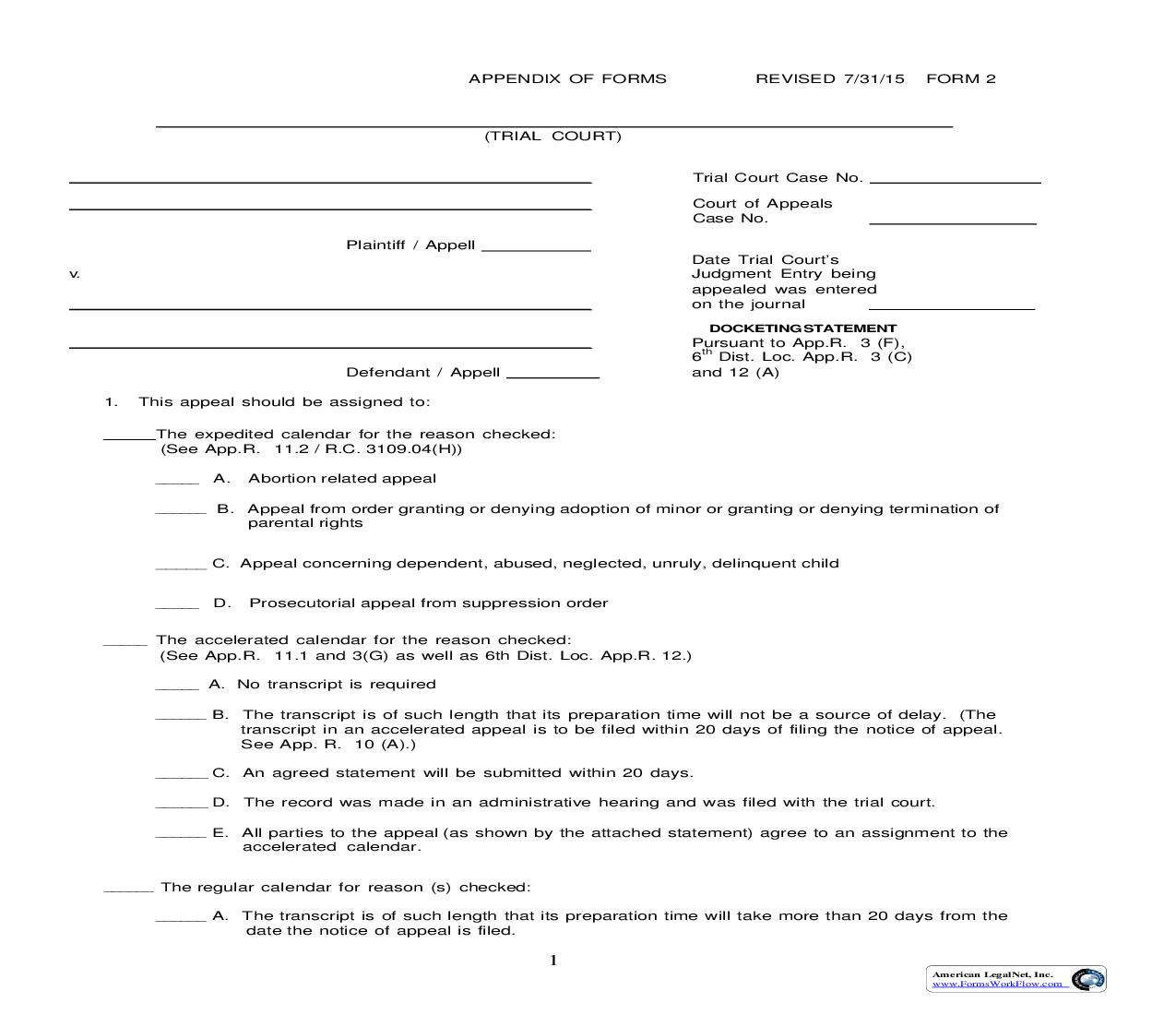 Docketing Statement {2} | Pdf Fpdf Doc Docx | Ohio